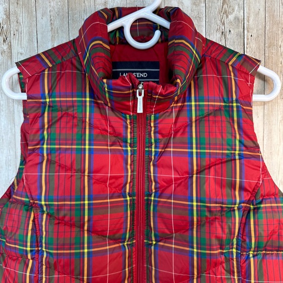 Lands‎ End Womens Puffer Vest M Red Tartan Plaid Down Feather Fill Sleeveless - Picture 3 of 7